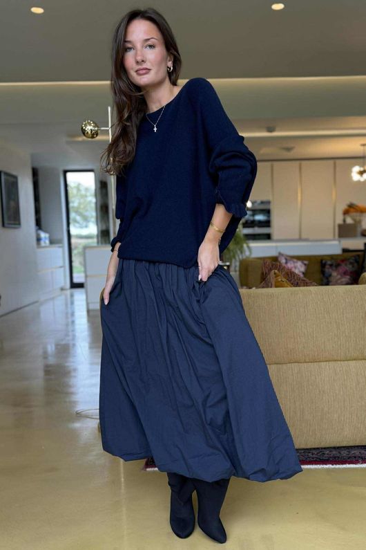 Paloma Bubble Hem Midi Skirt Navy